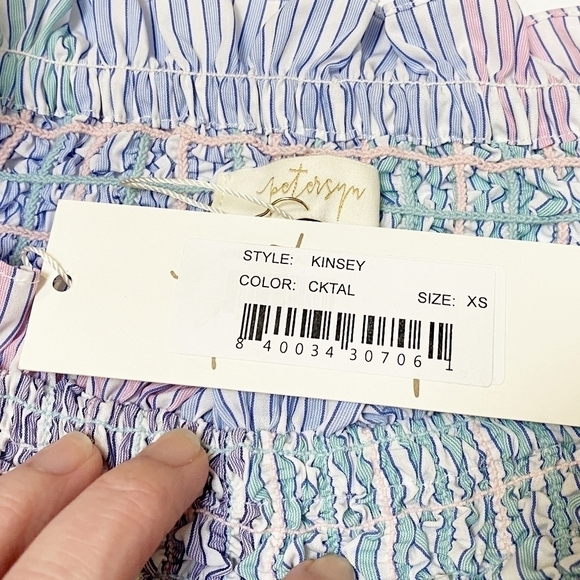 Petersyn NWT Kinsey Top XS smocked off the shoulder pastel spring cropped ruffle - Picture 6 of 11